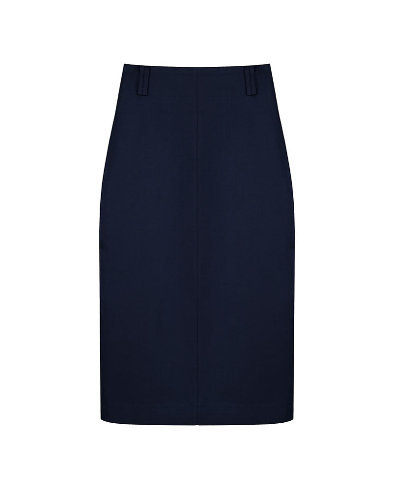 Deep Ocean Blue Minimal Cut Commuter Midi Skirt