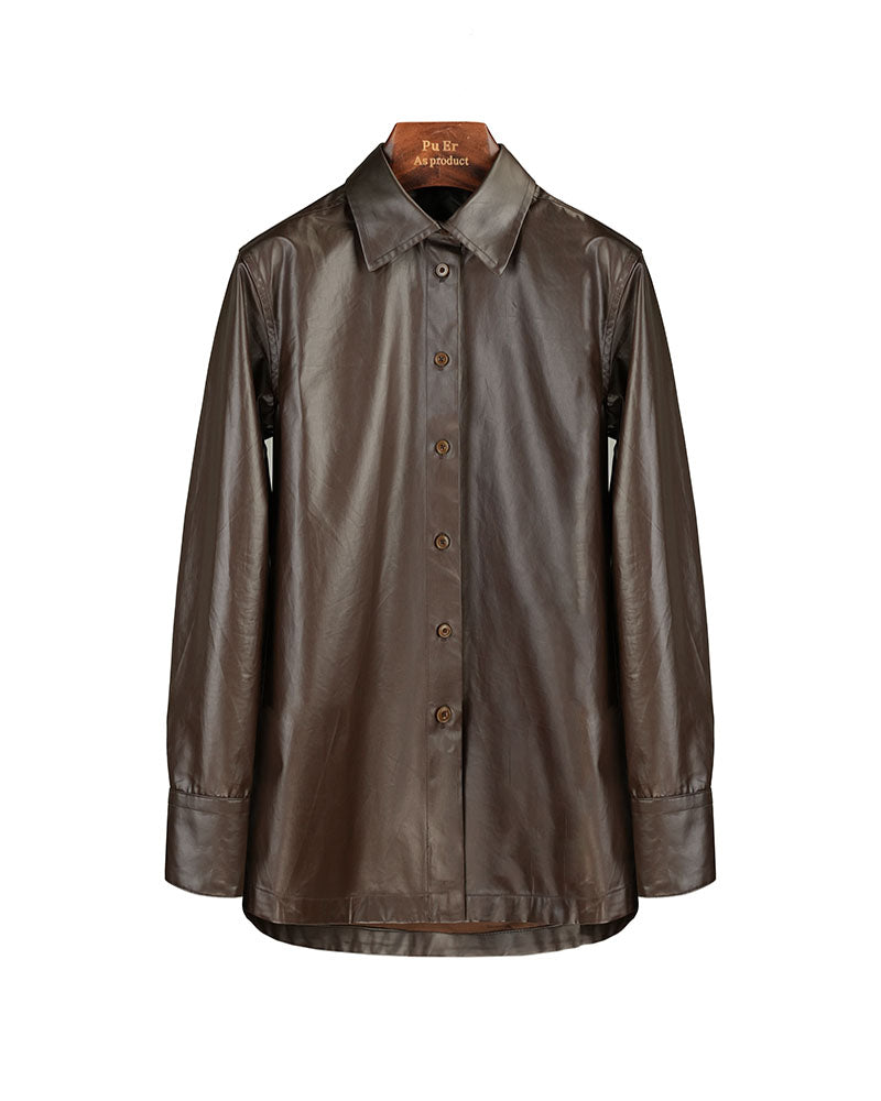 Ebony Brown Wax-Finish Textured Blouse
