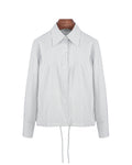 Simple Grey Plain Plaid Cropped Shirt with Gathered Hem