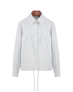 Simple Grey Plain Plaid Cropped Shirt with Gathered Hem