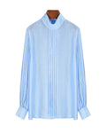 Mandarin Tencel Acetate Pullover Blouse with Lantern Puff Sleeves Suitpure