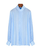 Mandarin Tencel Acetate Pullover Blouse with Lantern Puff Sleeves Suitpure