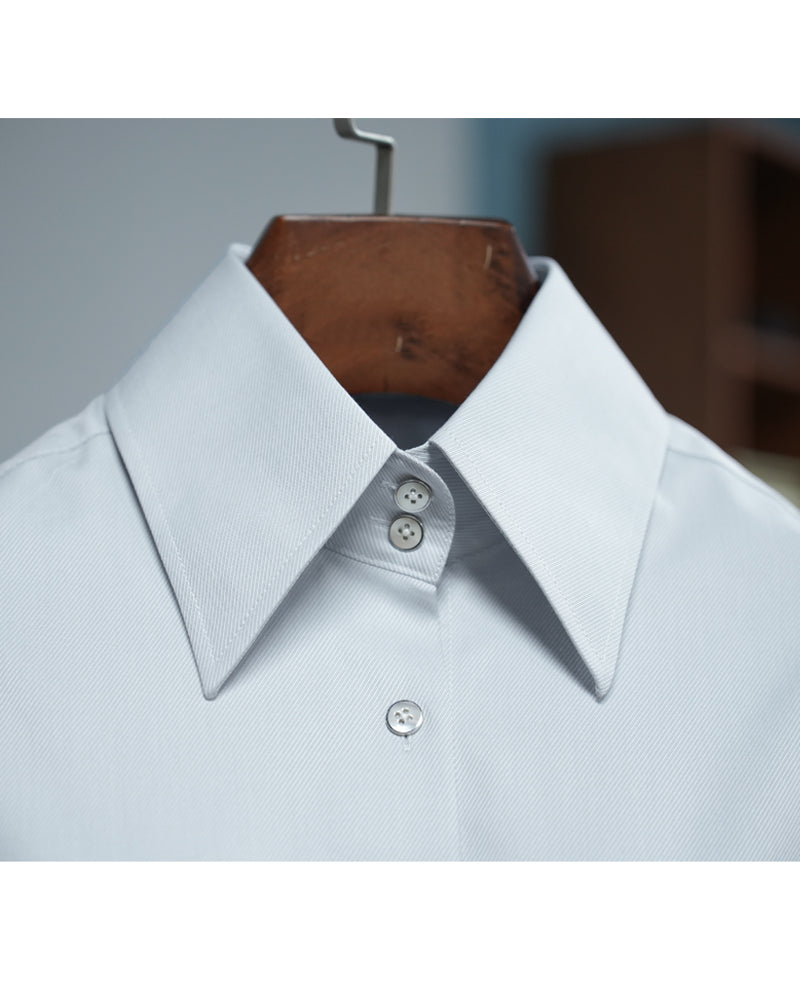 Ash Grey Shirt with Double Button Pointed Collar