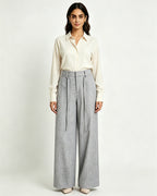 Women’s Belted Grey High Waist Belted Wide Leg Trousers Suitpure