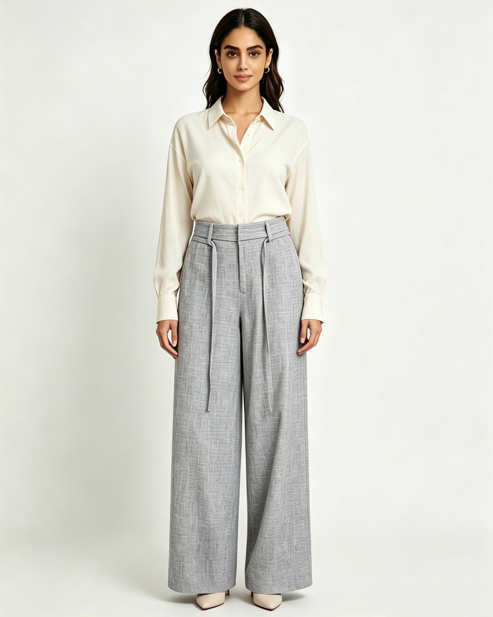 Women’s Belted Grey High Waist Belted Wide Leg Trousers Suitpure
