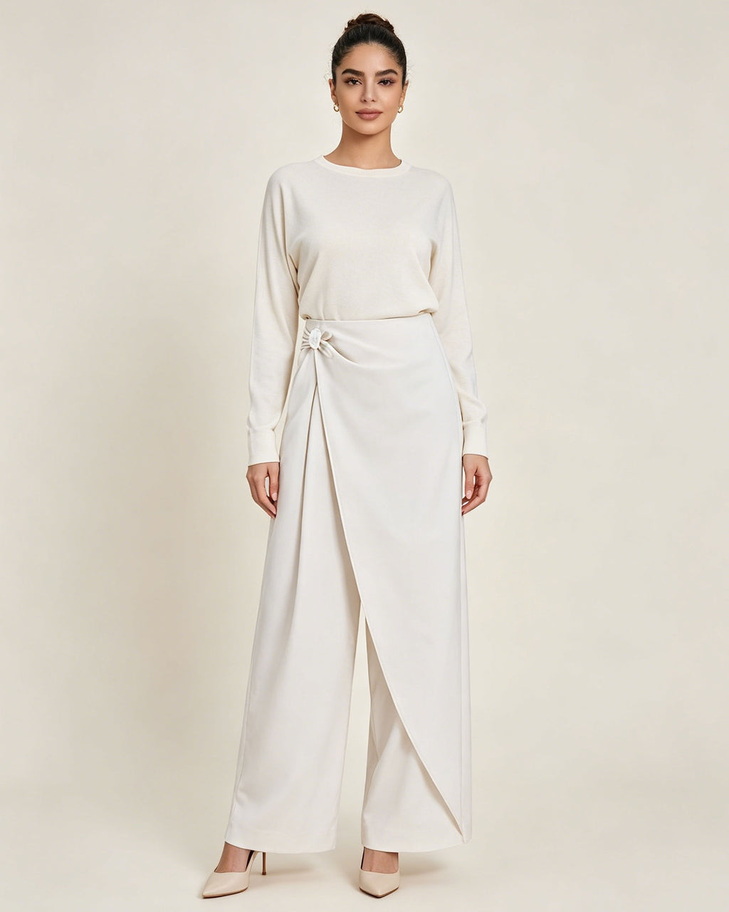 Women Asymmetric Wrap Front Irregular Slant Cut Wide Leg Pants Suitpure