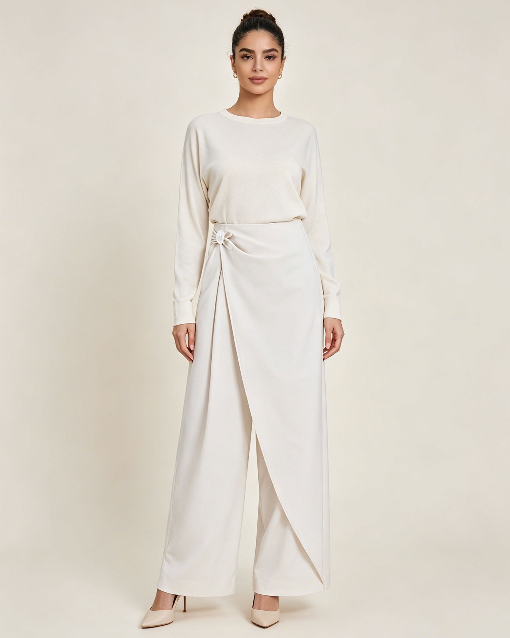 Women Asymmetric Wrap Front Irregular Slant Cut Wide Leg Pants Suitpure