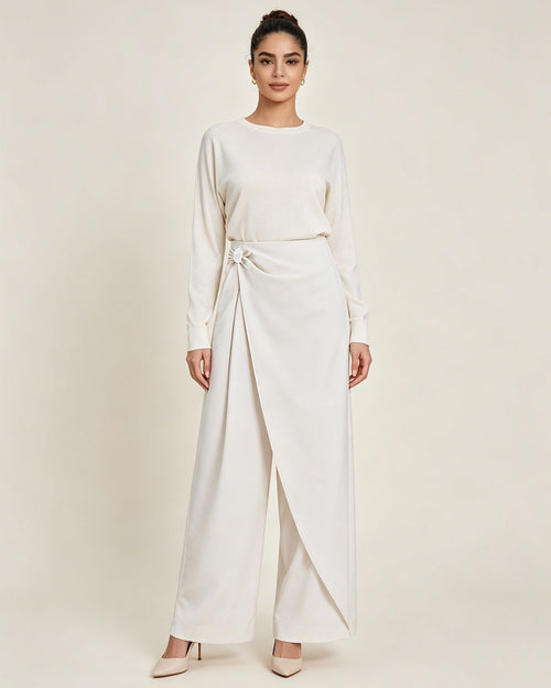 Women Asymmetric Wrap Front Irregular Slant Cut Wide Leg Pants Suitpure