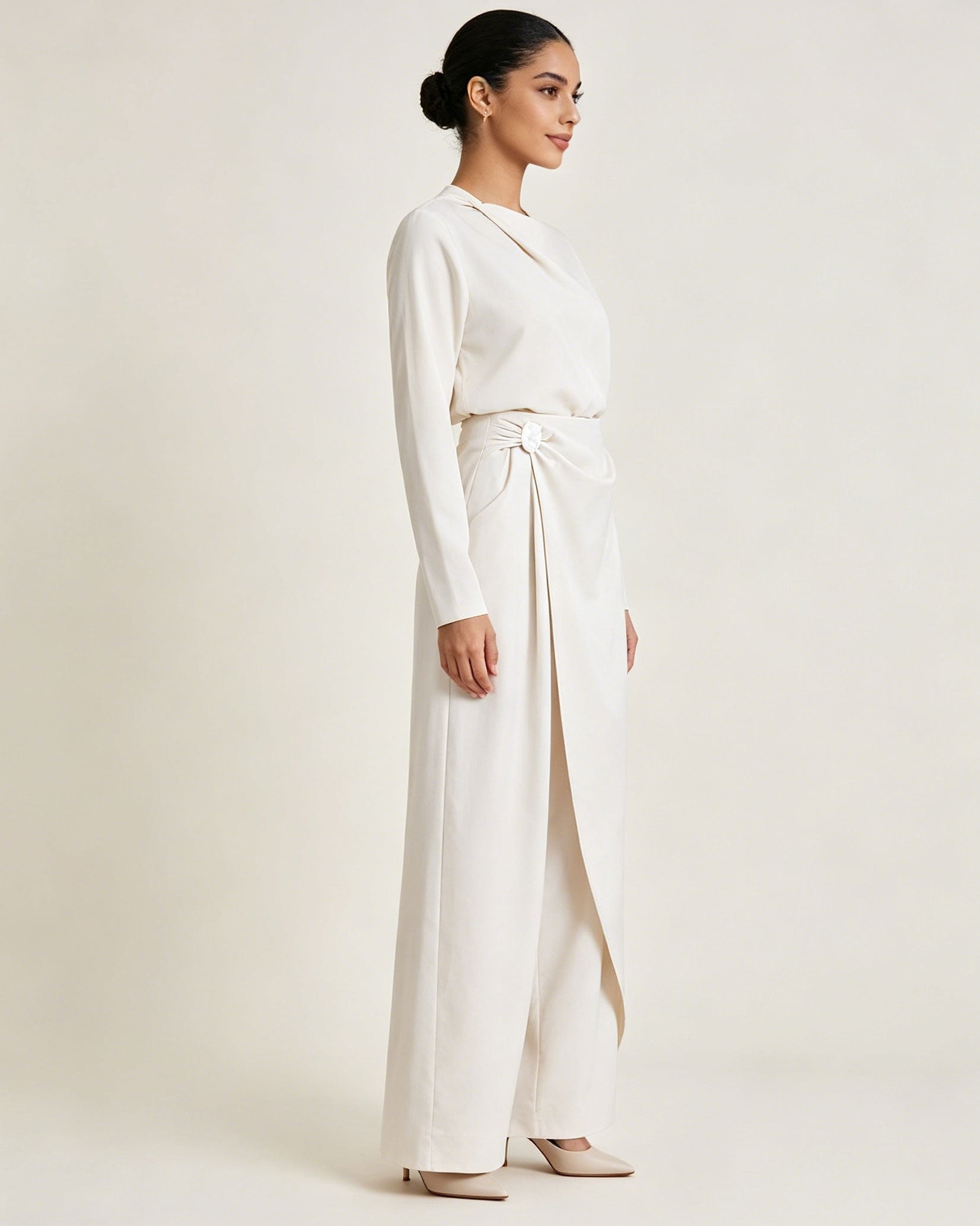 Women Asymmetric Wrap Front Irregular Slant Cut Wide Leg Pants Suitpure