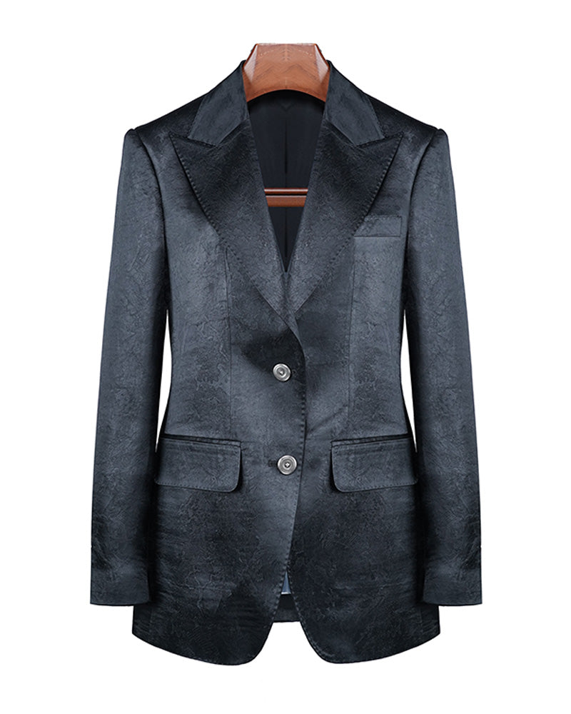 Black Textured Peak Lapel Blazer | Casual Sport Coat