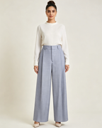 Women Light Grey Textured Pleated High Waist Wide Leg Pants Suitpure