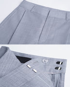 Women Light Grey Textured Pleated High Waist Wide Leg Pants Suitpure