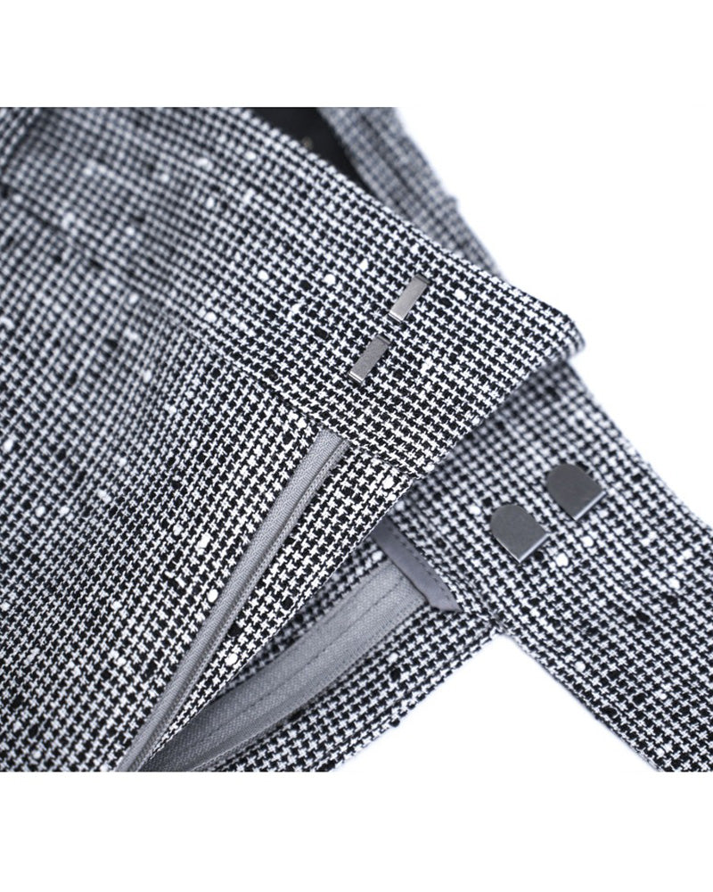 Black White Houndstooth Slub Linen High-Rise Wide-Leg Trousers Suitpure
