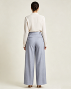 Women Light Grey Textured Pleated High Waist Wide Leg Pants Suitpure