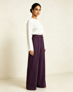 Elegant Purple High Waist Tie Belt Straight Wide Leg Trousers Suitpure