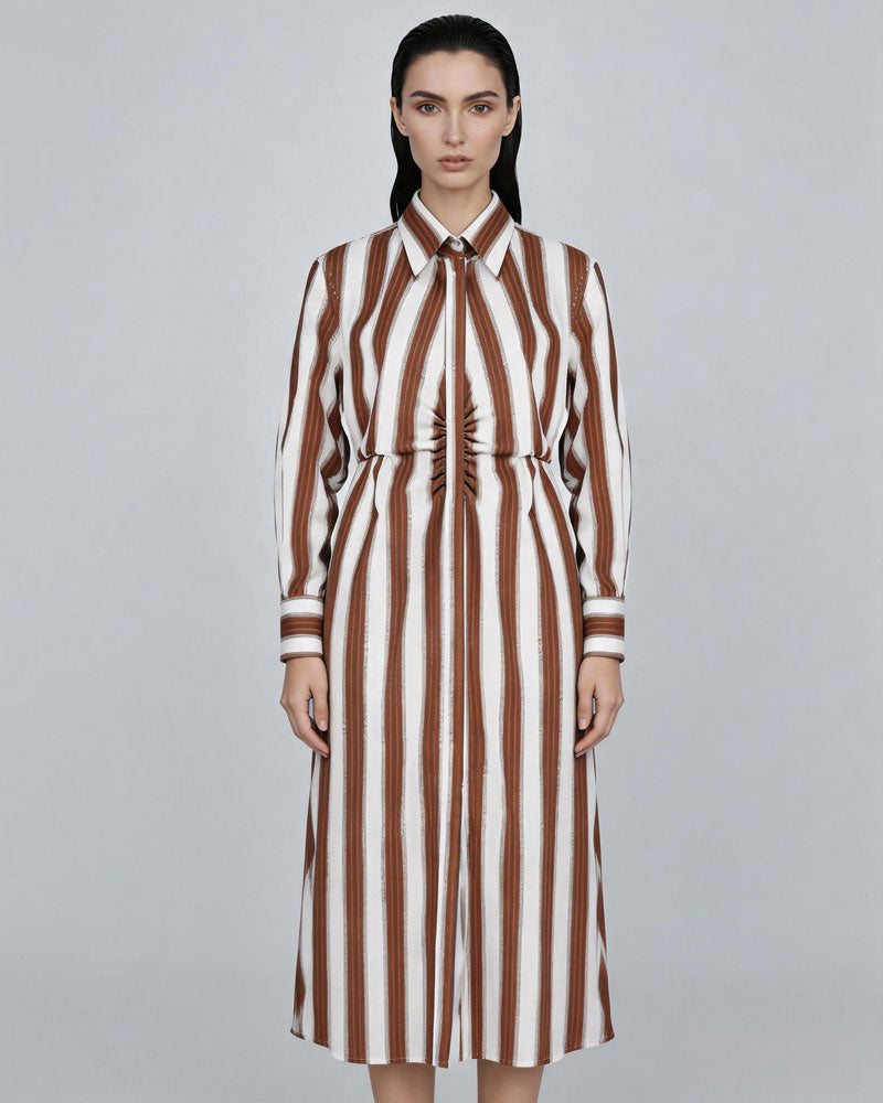 Casual Striped Button-Down Shirt Dress for Women Suitpure