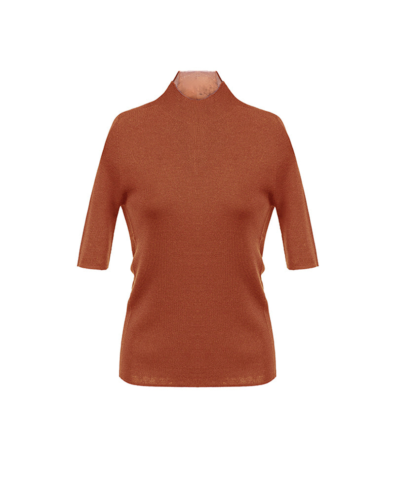 Mock Neck Short Sleeve Knit Top