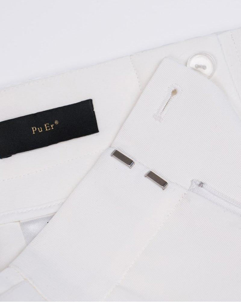 Acetate Cotton Long Straight Trousers with Belt Loops Suitpure