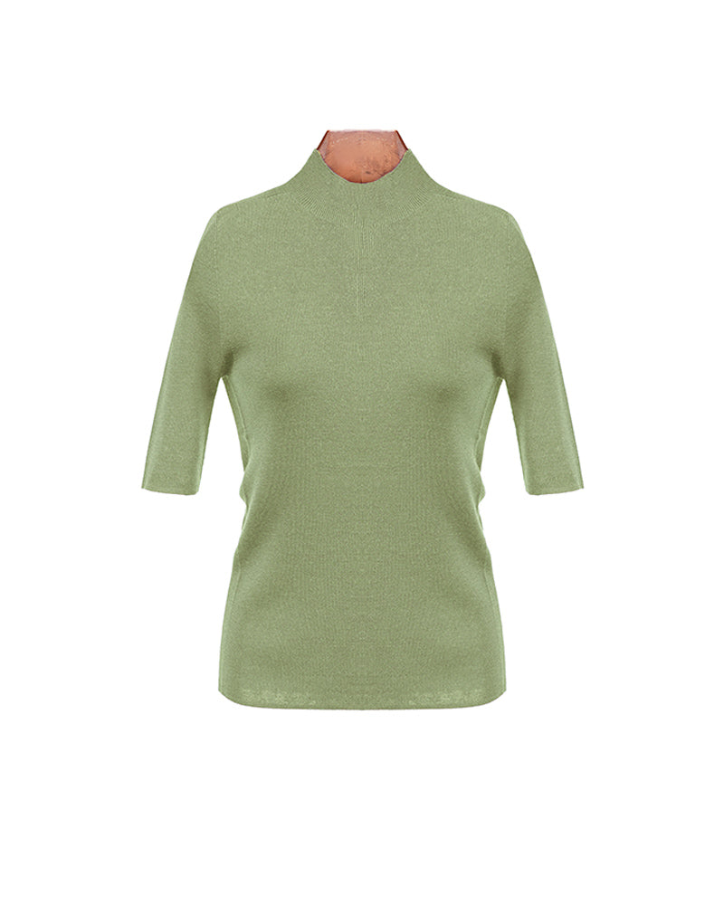 Mock Neck Short Sleeve Knit Top