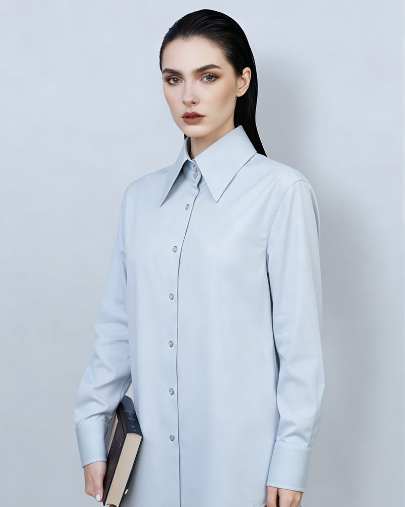 Ash Grey Shirt with Double Button Pointed Collar