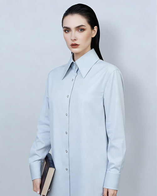 Ash Grey Shirt with Double Button Pointed Collar