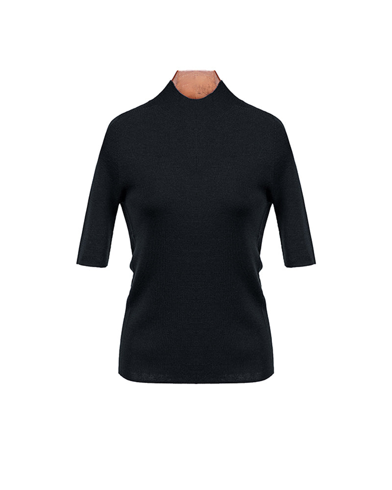 Mock Neck Short Sleeve Knit Top