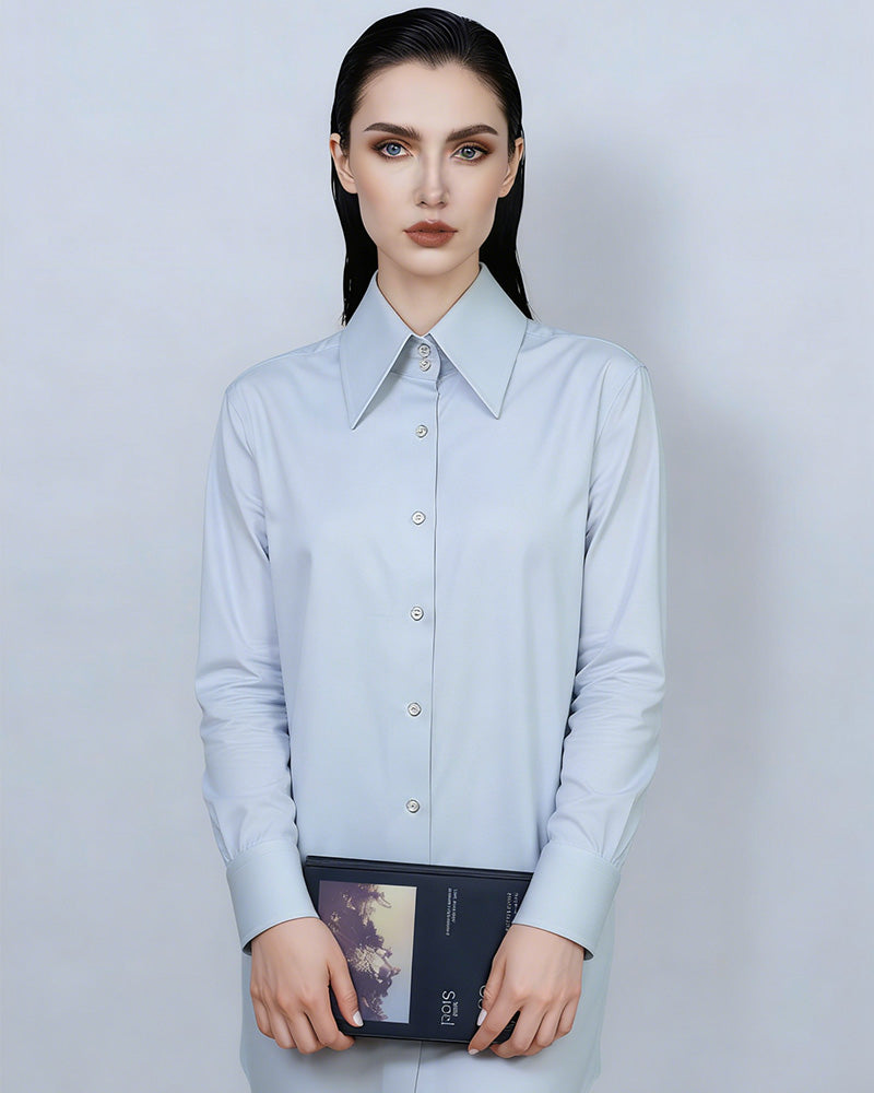 Ash Grey Shirt with Double Button Pointed Collar