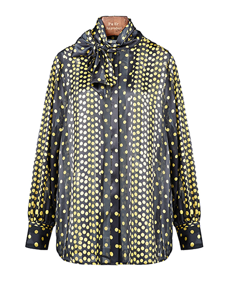 Yellow Polka Dot Chiffon Blouse | Self-Tie Detail Suitpure
