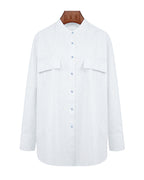 Relaxed Mandarin Collar Linen-Cotton Minimalist Shirt Suitpure