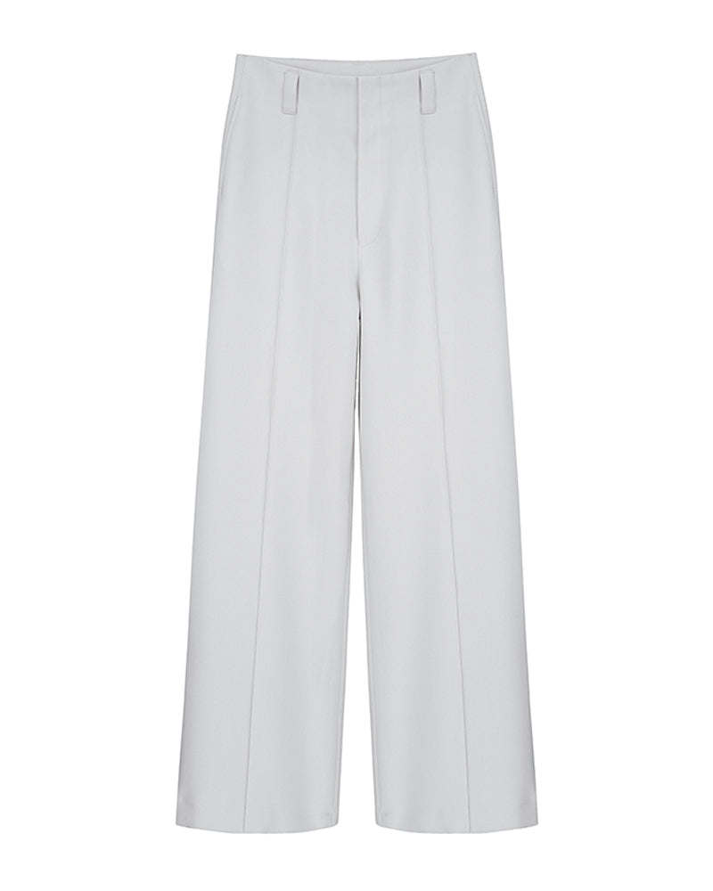 Luminous White Straight Trousers | Continuous Waistband Suitpure