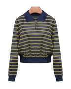 Polo Collar Stripe Knit in Navy & Yellow