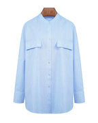 Relaxed Mandarin Collar Linen-Cotton Minimalist Shirt Suitpure