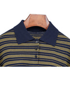 Polo Collar Stripe Knit in Navy & Yellow