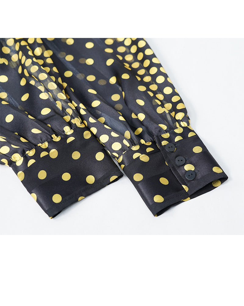 Yellow Polka Dot Chiffon Blouse | Self-Tie Detail Suitpure