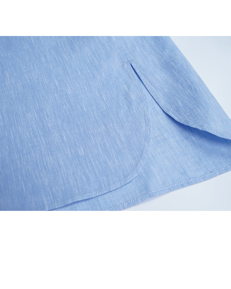 Relaxed Mandarin Collar Linen-Cotton Minimalist Shirt Suitpure