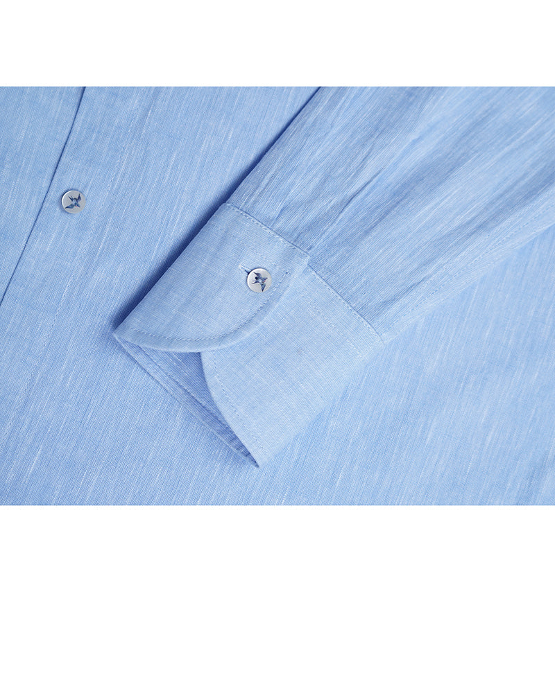 Relaxed Mandarin Collar Linen-Cotton Minimalist Shirt Suitpure