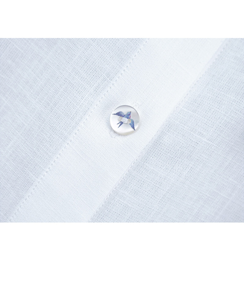 Relaxed Mandarin Collar Linen-Cotton Minimalist Shirt Suitpure