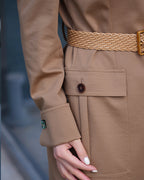 V-Neck Wool Dress in Dark Khaki with Pockets Suitpure