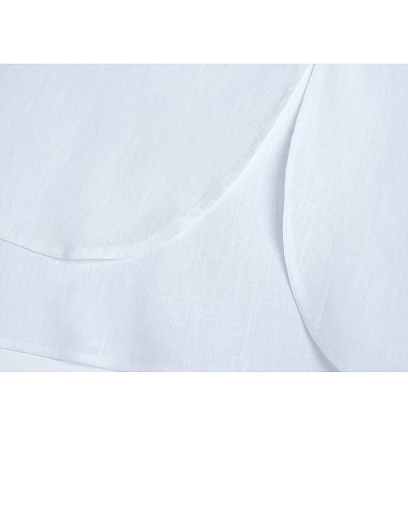 Relaxed Mandarin Collar Linen-Cotton Minimalist Shirt Suitpure
