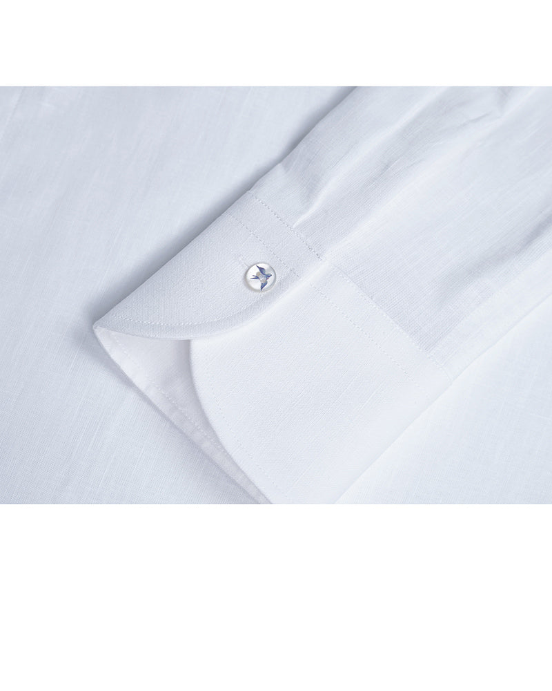 Relaxed Mandarin Collar Linen-Cotton Minimalist Shirt Suitpure