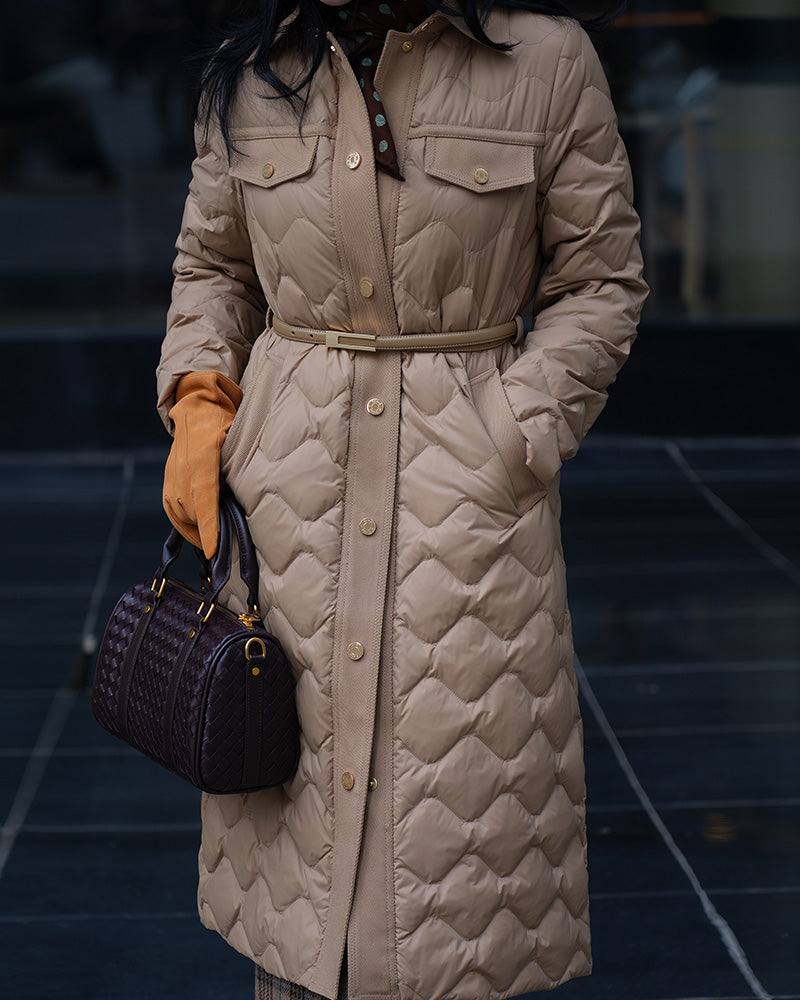Khaki Paneled Down Puffer Jacket