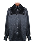 Crinkled Satin Puff Sleeve Polka Dot Blouse Suitpure