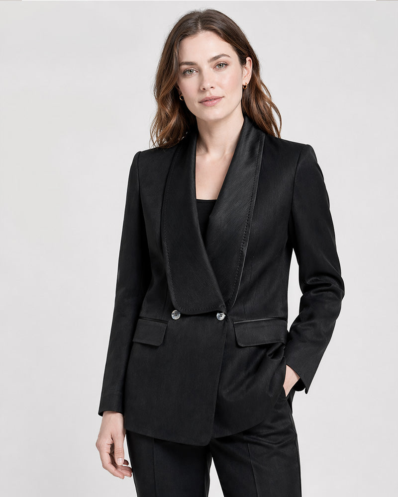 Tree Grain Acetate Shawl Collar Unlined Blazer Suitpure