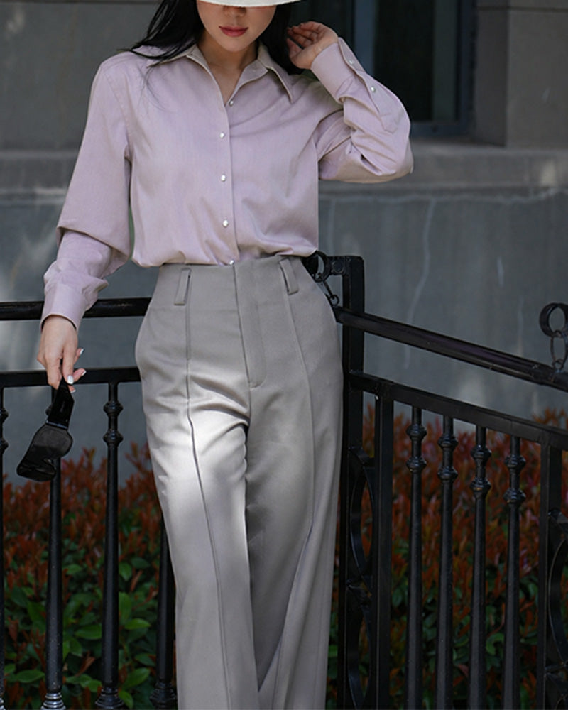 Misty Grey-Pink One-Piece Collar Relaxed Blouse Suitpure