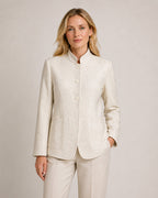 Cotton Twill Mandarin Blazer | Speckled Yarn Texture Suitpure