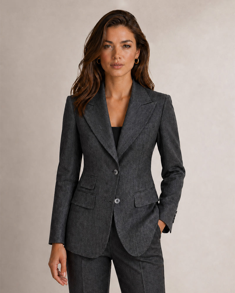 Grey Peak Lapel Wasp Waist Blazer Suitpure