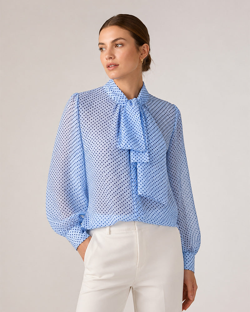 Seasalt Polka Dot Mandarin Collar Blouse with Self-Tie Suitpure