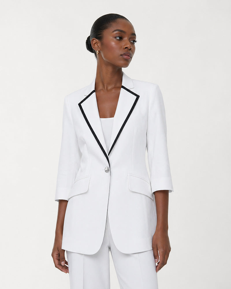 White Textured Lapel Unlined Blazer Suitpure