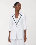 White Textured Lapel Unlined Blazer Suitpure