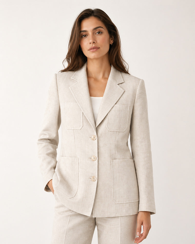 Vintage Dew-Retted Linen Cotton Blazer | Patch Pockets Suitpure